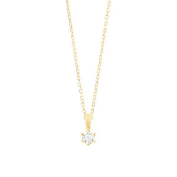 18 karaat geelgouden ketting met diamant -  0.05 ct. - 6 poot chaton
