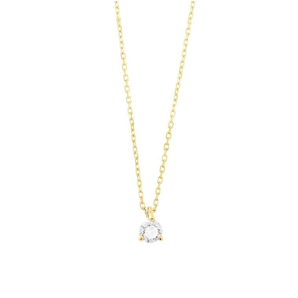 18 karaat geelgouden ketting met diamant -  0.10 ct. - 3 poot chaton