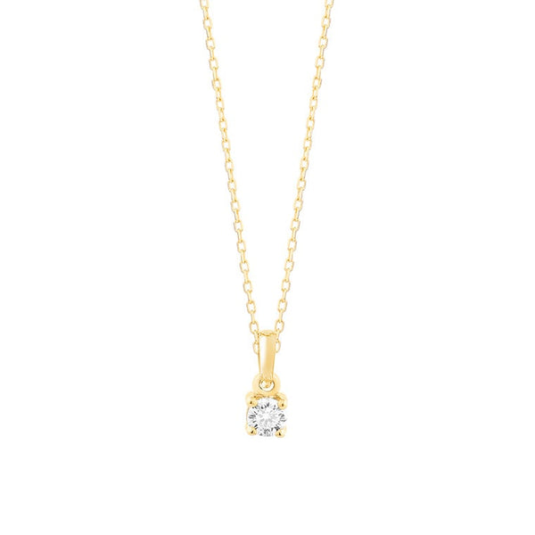 18 karaat geelgouden ketting met diamant -  0.10 ct. - 4 poot chaton