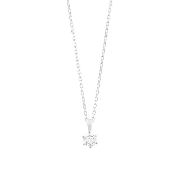 18 karaat witgouden ketting met diamant -  0.10ct. - 6 poot chaton
