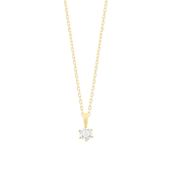 18 karaat geelgouden ketting met diamant -  0.10 ct. - 6 poot chaton