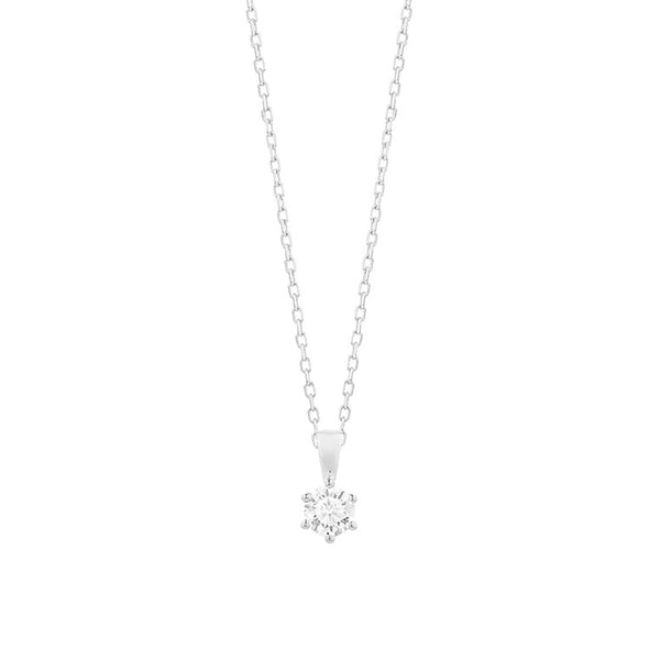 18 karaat witgouden ketting met diamant -  0.15ct. - 6 poot chaton