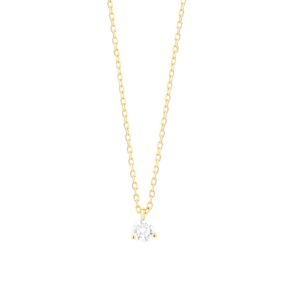 18 karaat geelgouden ketting met diamant -  0.15 ct. - 3 poot chaton