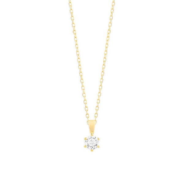 18 karaat geelgouden ketting met diamant -  0.15 ct. - 6 poot chaton
