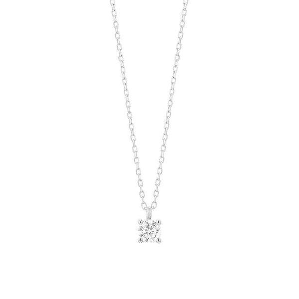 18 karaat witgouden ketting met diamant -  0.15ct. - 4 poot chaton