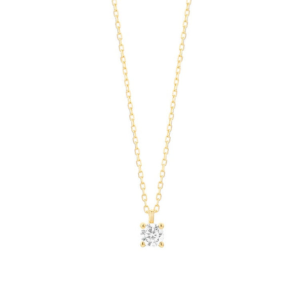 18 karaat geelgouden ketting met diamant -  0.15 ct. - 4 poot chaton