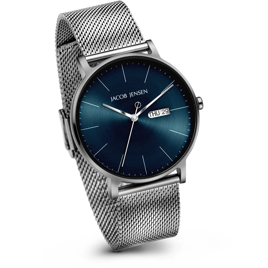 Jacob Jensen Timeless Nordic 167 horloge in roestvrij staal, andere hoek