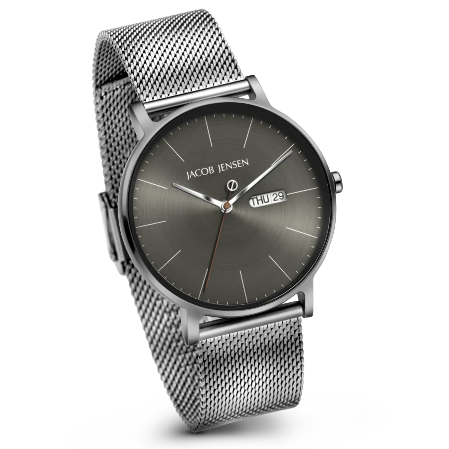 Jacob Jensen Timeless Nordic 169 horloge in roestvrij staal, andere hoek