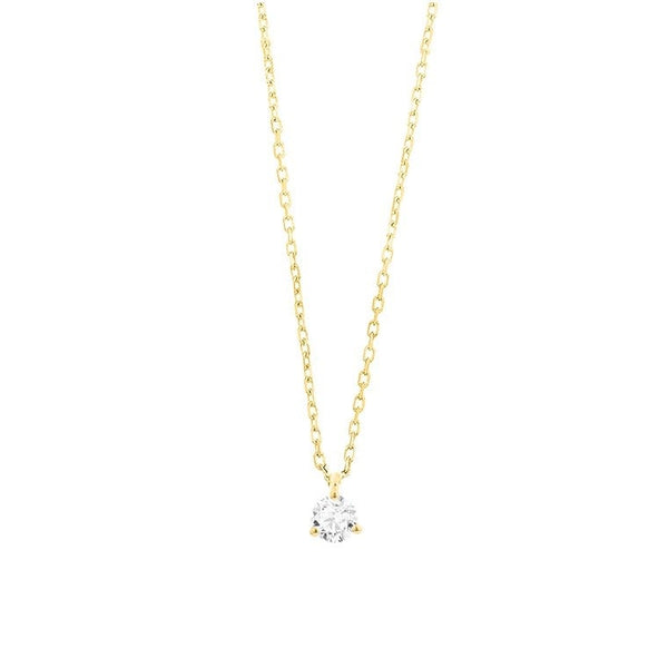 18 karaat geelgouden ketting met diamant -  0.20 ct. - 3 poot chaton