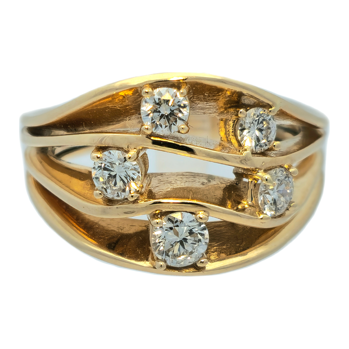 Damesring met vijf diamanten - Wave - Hutjens Wave - 14k Geelgoud