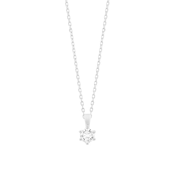 18 karaat witgouden ketting met diamant -  0.20ct. - 6 poot chaton