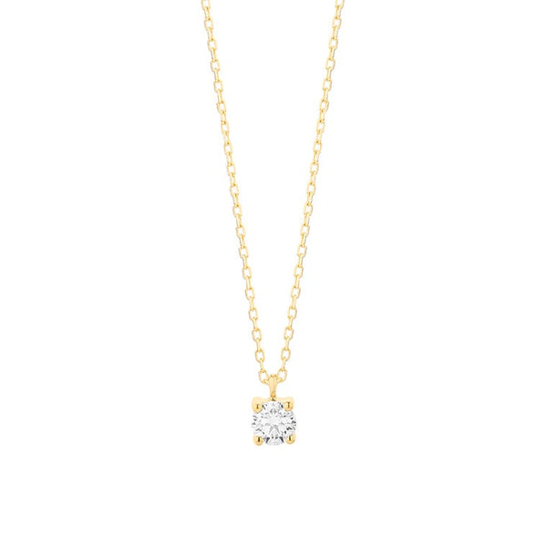 18 karaat geelgouden ketting met diamant -  0.20 ct. - 4 poot chaton