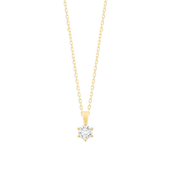 14 karaat geelgouden ketting met diamant -  0.20 ct. - 6 poot chaton