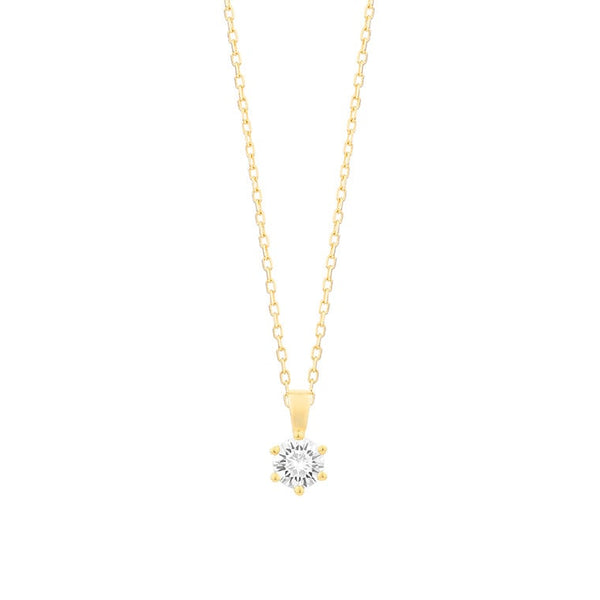 14 karaat geelgouden ketting met diamant -  0.25 ct. - 6 poot chaton