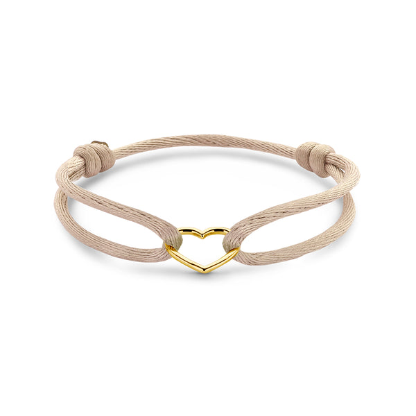 Satijn Armband Hart Beige - 14k Geelgoud