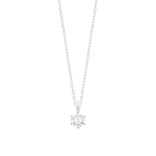 18 karaat witgouden ketting met diamant -  0.30ct. - 6 poot chaton