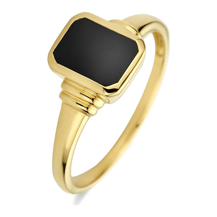 Zegelring met rechthoekige Onyx - Ring - Hutjens - 14k Geelgoud