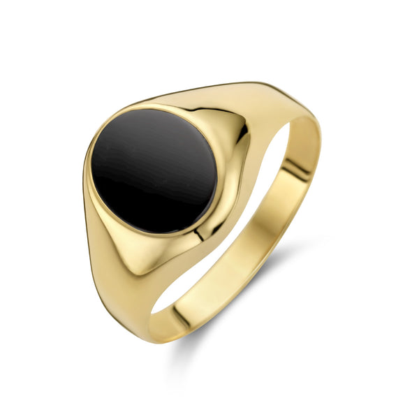 14 karaat geelgouden zegelring met Onyx - Hutjens - Ring - 1 ct.
