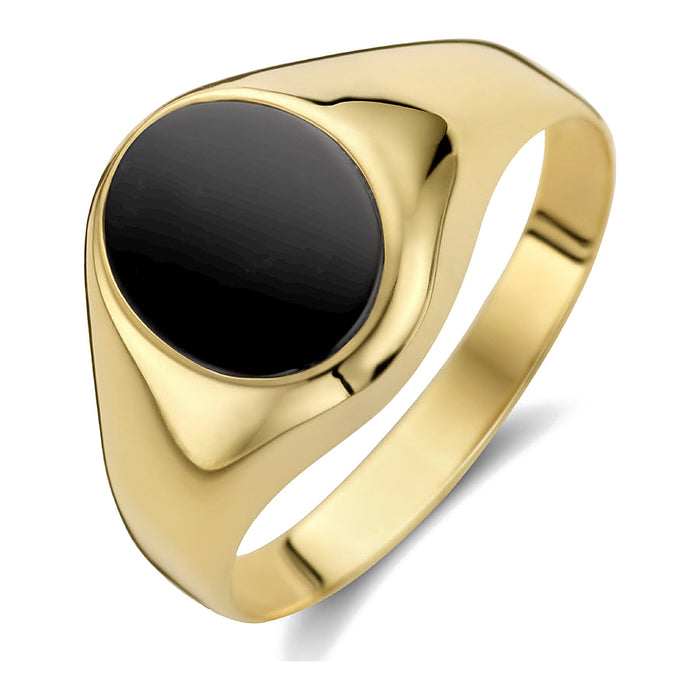 Zegelring met Onyx - Ring - 1 ct. - Hutjens - 14k Geelgoud