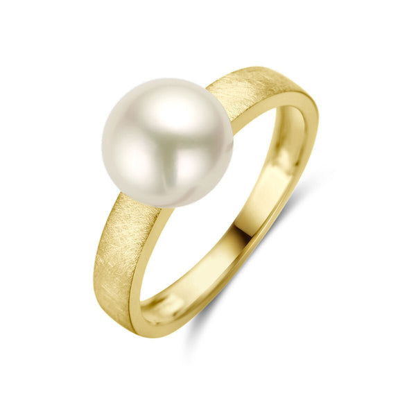 14 karaat geelgouden ring met een zoetwaterparel - Hutjens