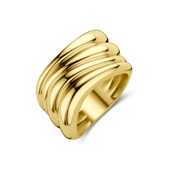 14k Geelgouden dames ring asymmetrische golf - Hutjens