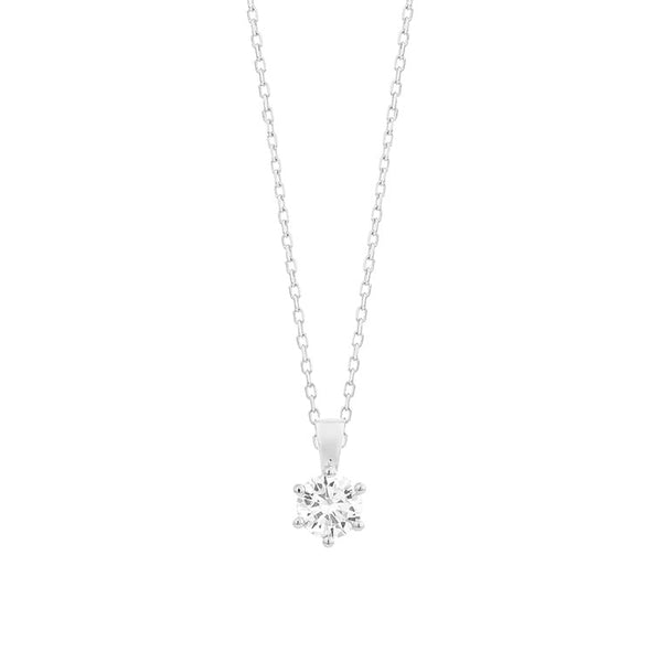 18 karaat witgouden ketting met diamant -  0.40ct. - 6 poot chaton