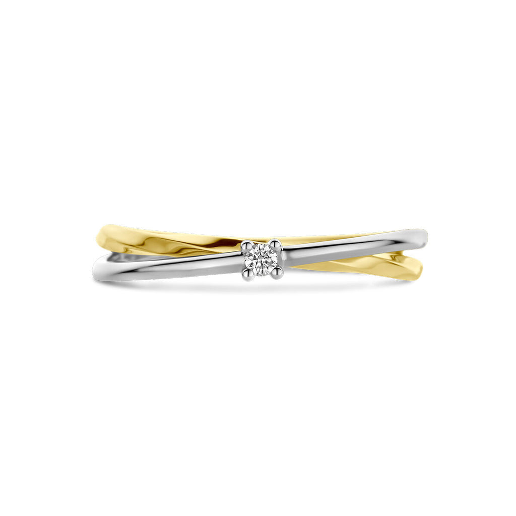Bicolor solitair ring - 0,03 crt. - Hutjens Diamond - 14k goud