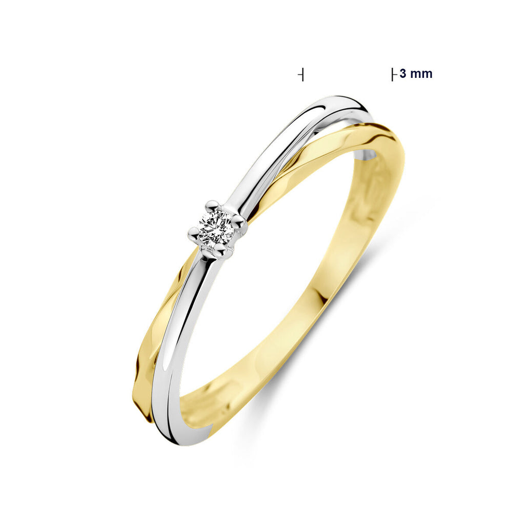 Bicolor solitair ring - 0,03 crt. - Hutjens Diamond - 14k goud