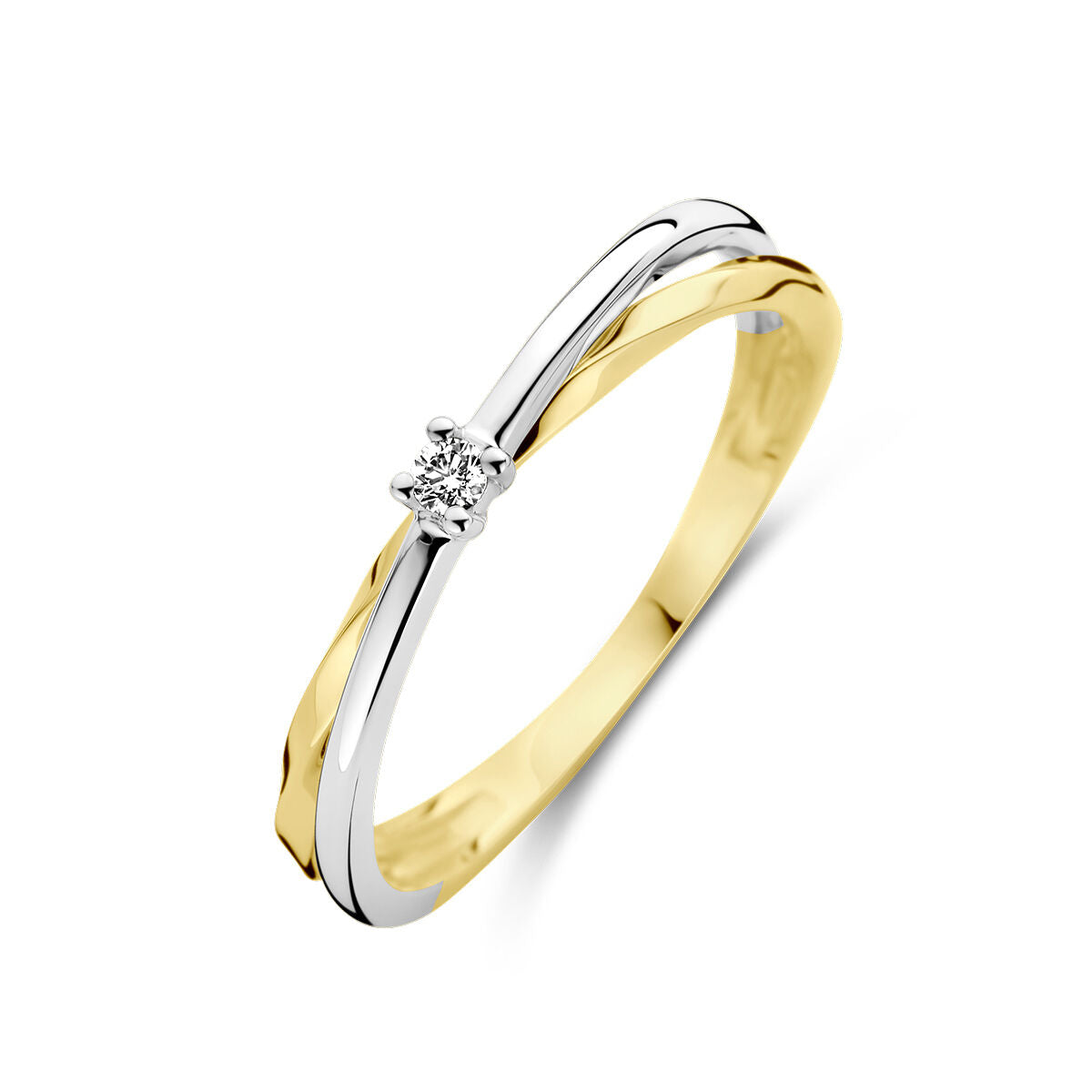 Bicolor solitair ring - 0,03 crt. - Hutjens Diamond - 14k goud
