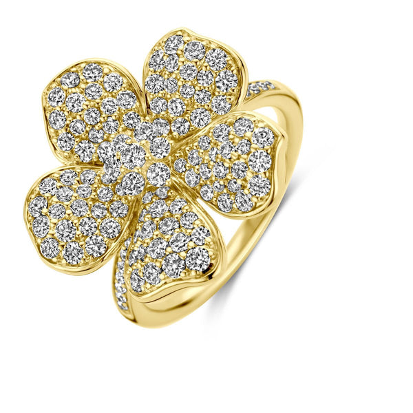 14 karaat geelgouden ring  - bloem diamant - Hutjens