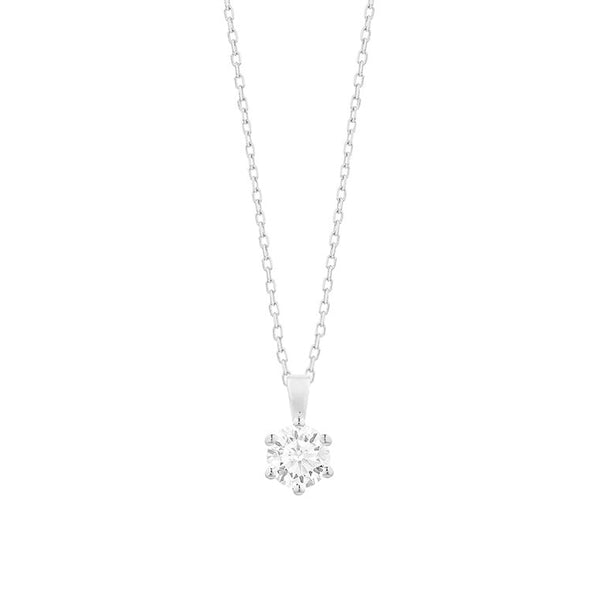 18 karaat witgouden ketting met diamant -  0.50ct. - 6 poot chaton