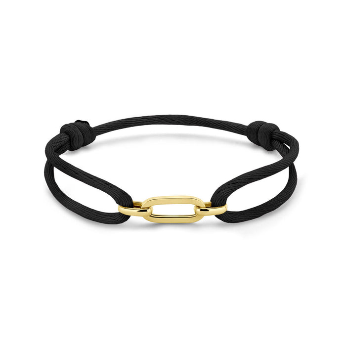 Satijn Armband Schakel Zwart - 14k Geelgoud