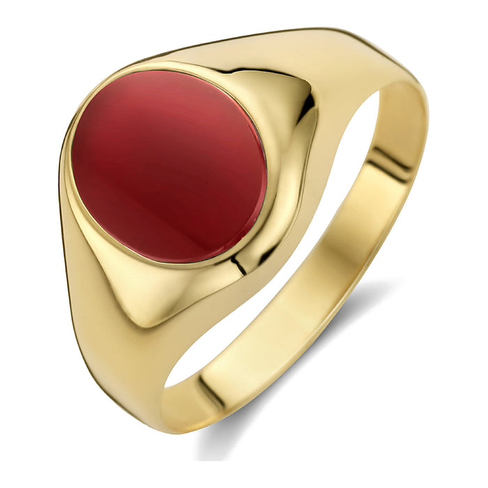 Zegelring met Carneool - Ring - 1 ct. - Hutjens - 14k Geelgoud