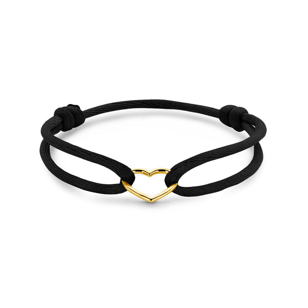 Satijn Armband Hart Zwart - 14k Geelgoud