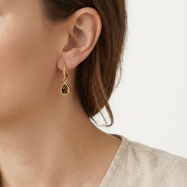 14 karaat geelgouden oorstekers - Amstel Smoky Quartz Hoops - Jackie