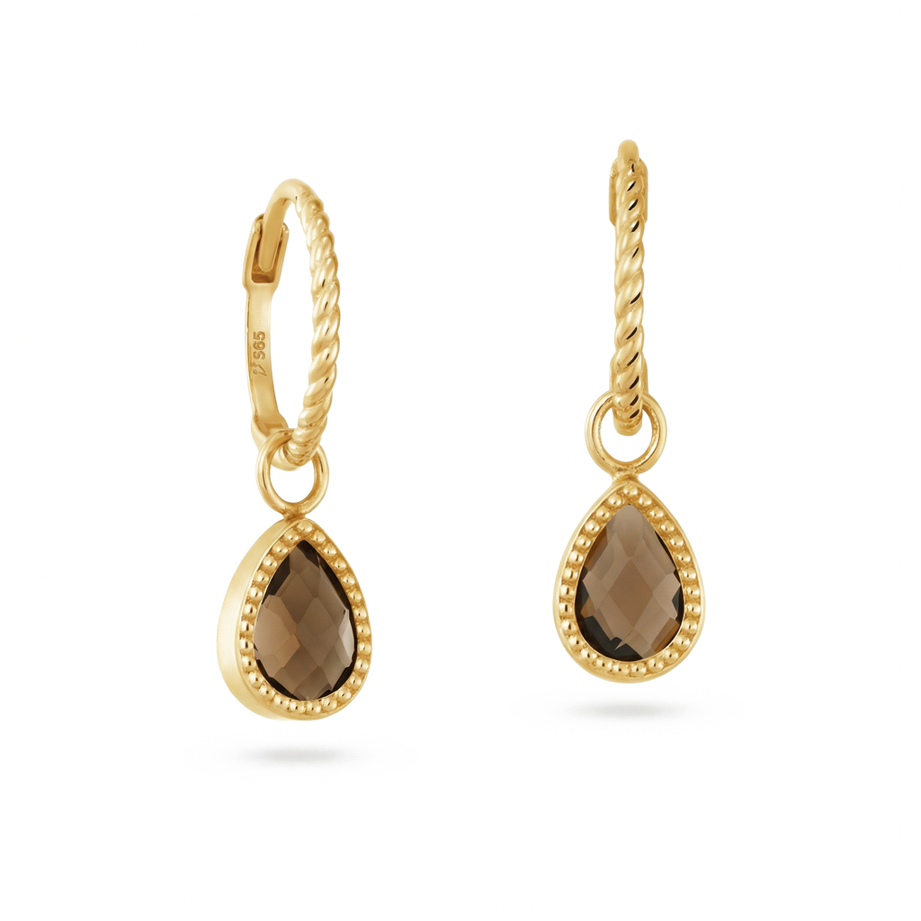 Amstel Smoky Quartz Hoops - Jackie - 14k Geelgoud