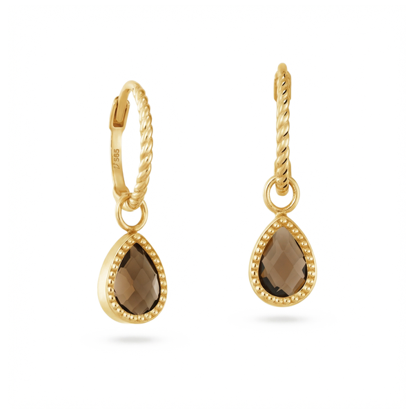 14 karaat geelgouden oorstekers - Amstel Smoky Quartz Hoops - Jackie