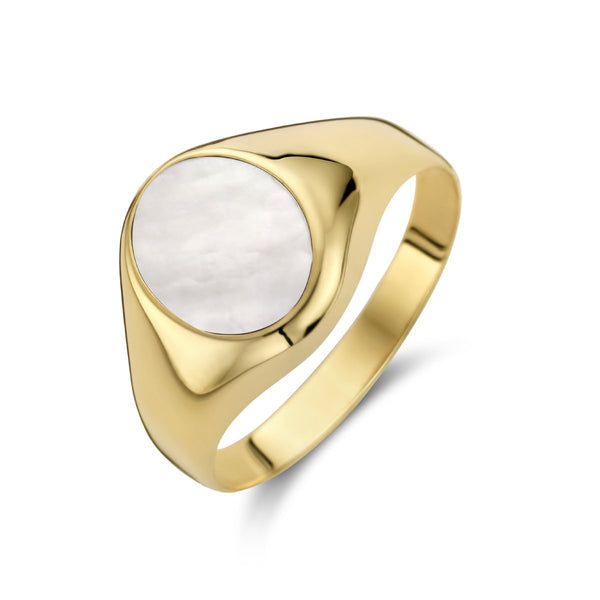 14 karaat geelgouden zegelring met parelmoer - Hutjens - Ring