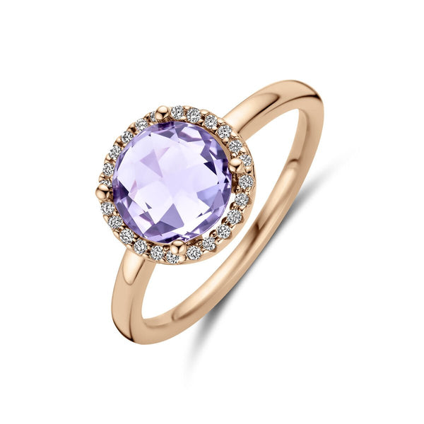 14 karaat  -amethist eroségouden ringn diamant-Hutjens