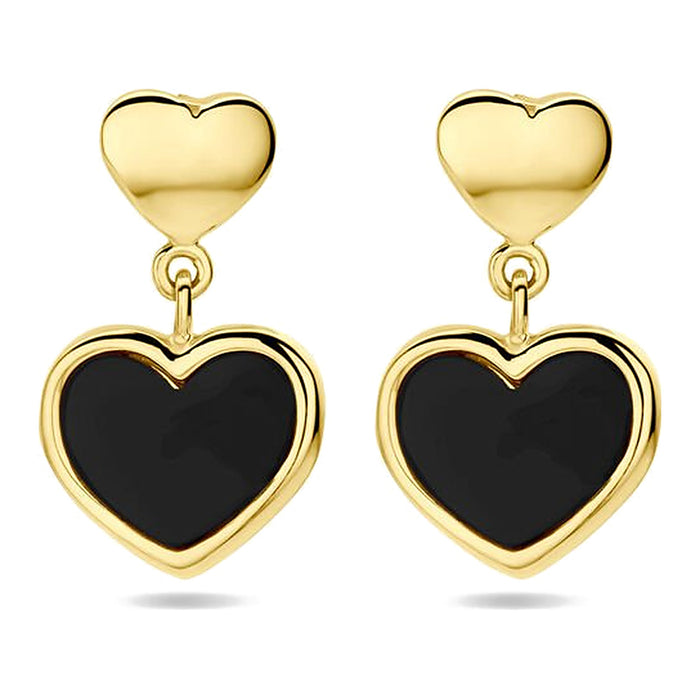 Oorhangers hartjes en onyx - Hutjens - 14k Geelgoud