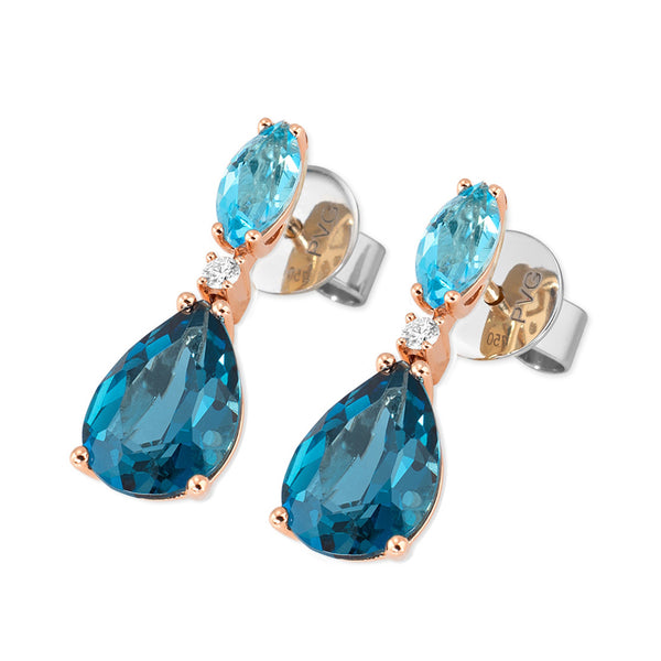 18 karaat roségouden oorstekers met Topaas en Diamant - Iris - Ponte Vecchio