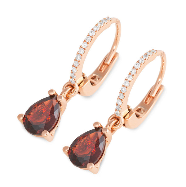 18 karaat roségouden oorstekers met Granaat en Diamant - Iris - Ponte Vecchio