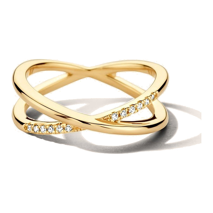 Zilveren ring goudkleurig verguld - Crossover Ring - Diamanti Per Tutti - Sterling Zilver 925