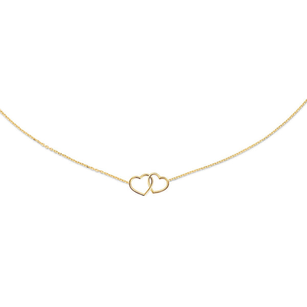 14 karaat geelgouden dames ketting - Jackie - Double Heart Necklace