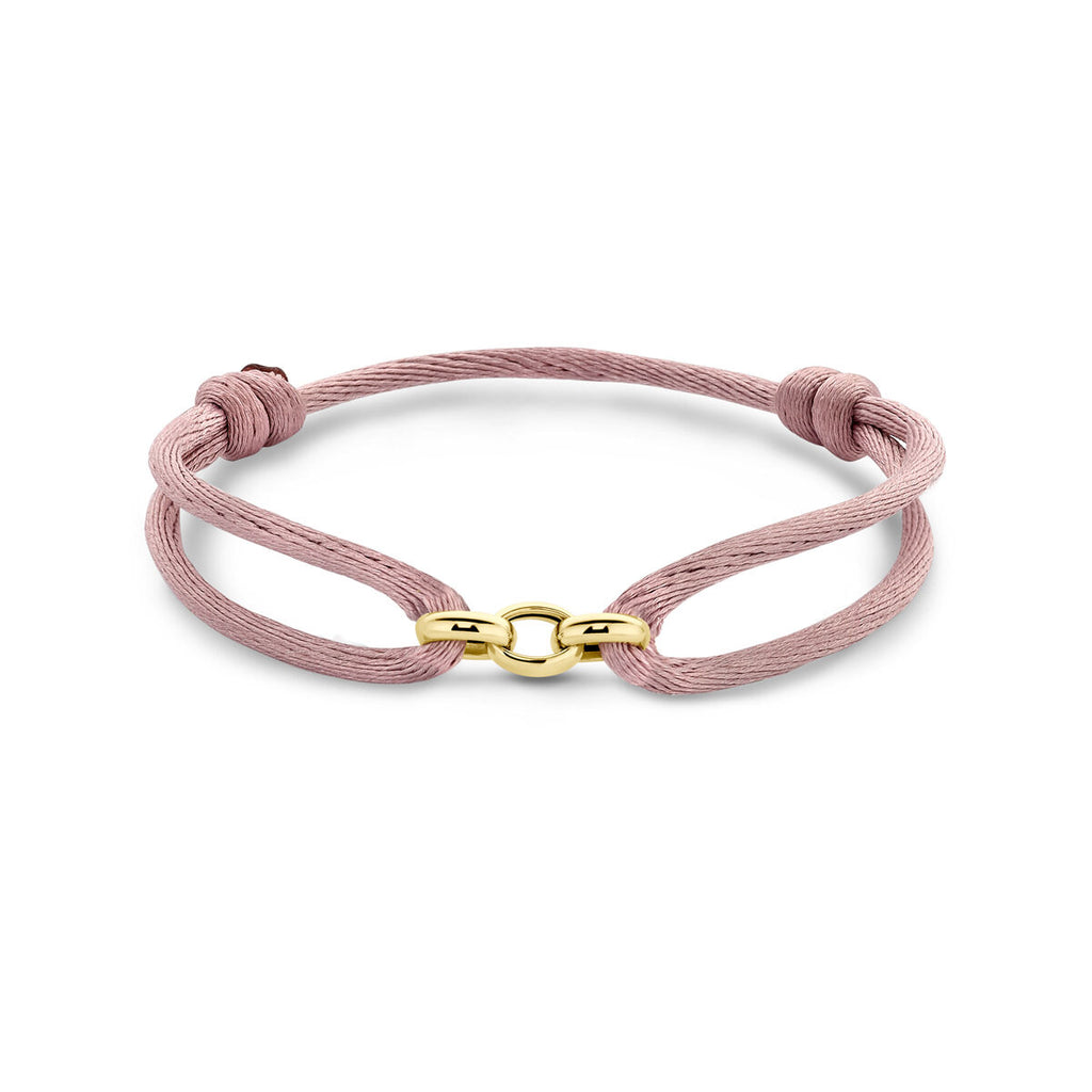 Armband satijn roze - Hutjens - 14k Geelgoud