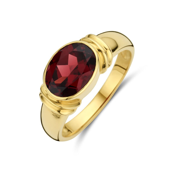 14 karaat geelgouden ring granaat   - Hutjens