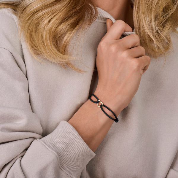 Satijn Armband Hart Zwart - 14k Geelgoud