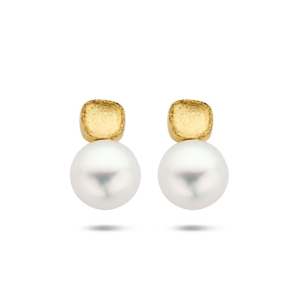 14 karaat geelgouden oorstekers met zoetwaterparel - Hutjens