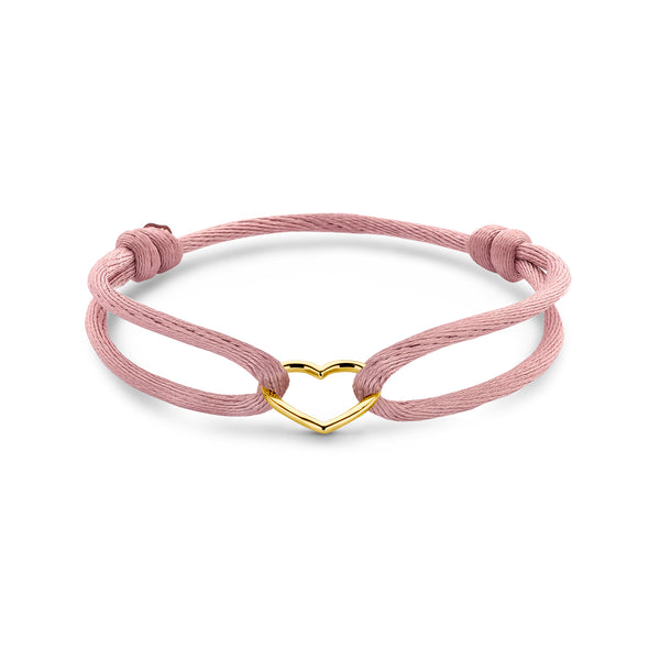 Satijn Armband Hart Roze - 14k Geelgoud