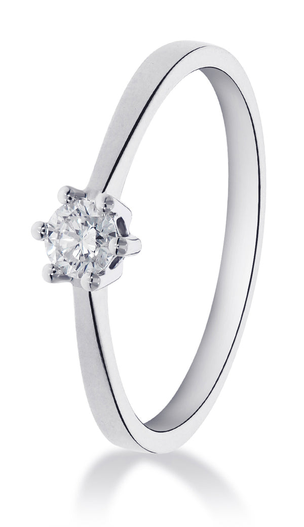 14 karaat witgouden ring met 1 diamant 0.10 crt. - Solitair - Witgoud